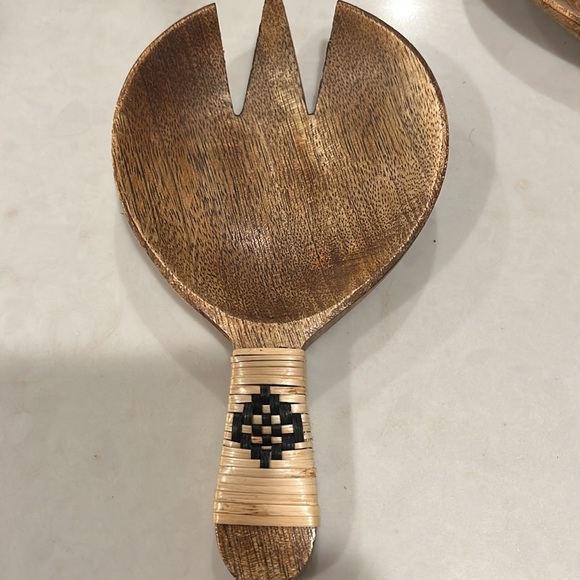 Bloomingville 7" Mango Wood Salad Servers with Bamboo Wrapped Handles/NWT - Picture 6 of 10
